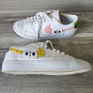 Nike Womens Blazer Low 77 Custom Spongebob Sneakers Shoes Lace Up White Size 10